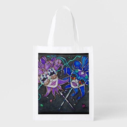 ComedyTragedy Jester Masks Grocery Bag