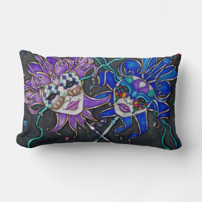 Comedy/Tragedy Jester Masks Lumbar Pillow (Front)