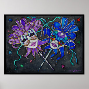 Comedy/Tragedy Jester Masks Painting Poster