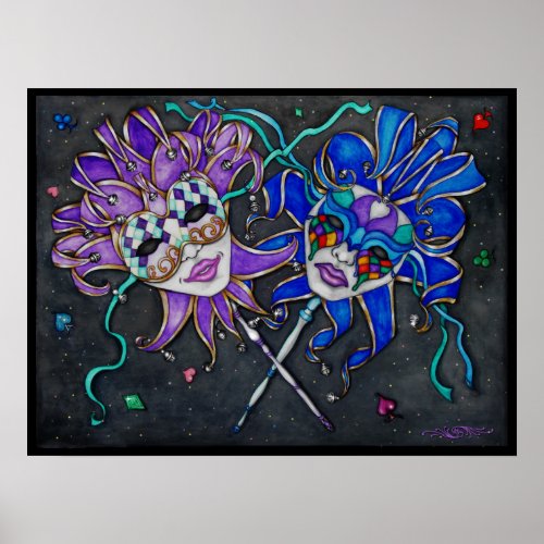 ComedyTragedy Jester Masks Painting Poster