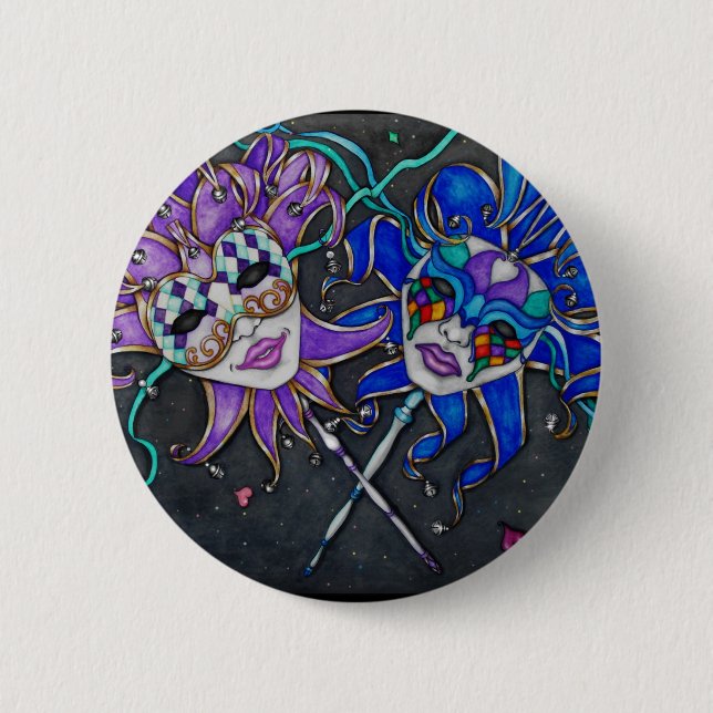 Comedy/Tragedy Jester Masks Pinback Button (Front)