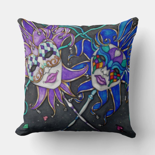 Comedy/Tragedy Jester Masks Throw Pillow (Front)