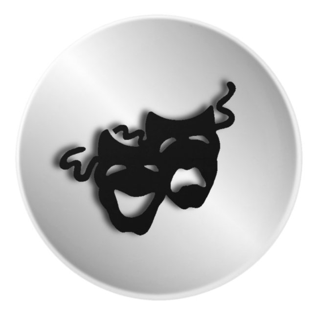 Comedy Tragedy Silver Theater Masks Ceramic Knob (Front)