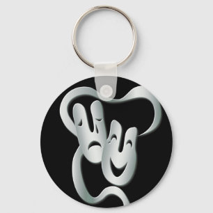 Comedy Tragedy Theater Mask Black White Basic Keychain