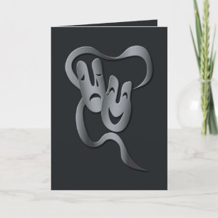 Comedy Tragedy Theater Mask Grey/Black Greeting Card