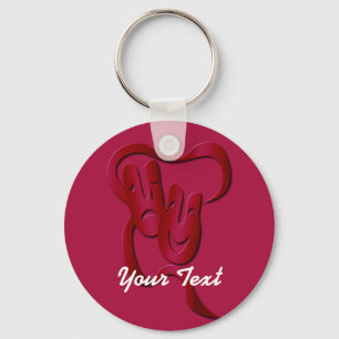 Comedy Tragedy Theater Mask Red Basic Custom BK Keychain