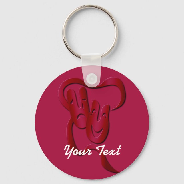 Comedy Tragedy Theater Mask Red Basic Custom BK Keychain (Front)