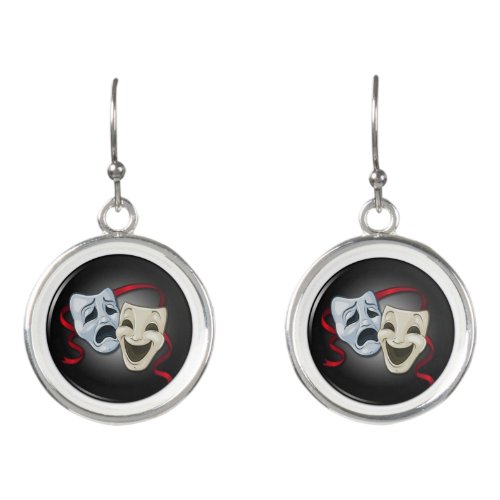 Comedy  Tragedy Theater Mask Round Earrings