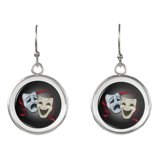 Comedy & Tragedy Theater Mask Round Earrings (Front)
