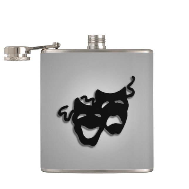 Comedy Tragedy Theater Masks Hip Flask (Opened)