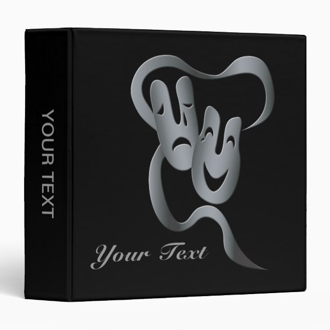 Comedy Tragedy Theatre Mask Grey/Black Binder (Front/Spine)