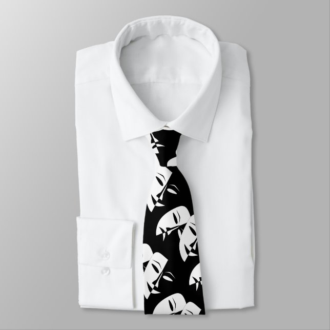 Comedy/Tragedy Theatre Mask On Black Neck Tie (Tied)