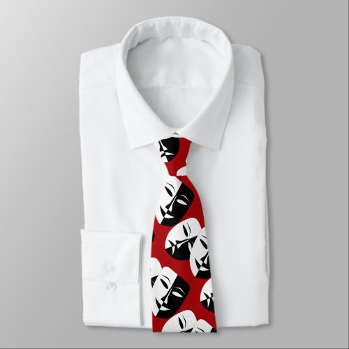 ComedyTragedy Theatre Mask On Red Neck Tie