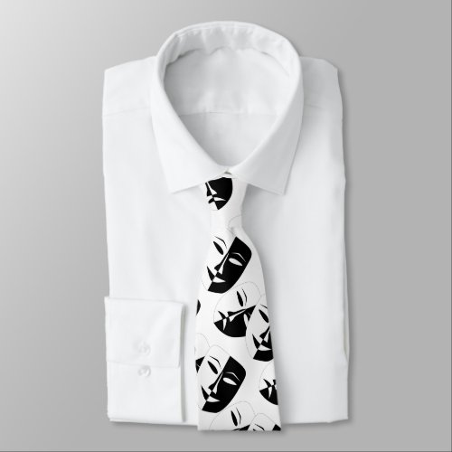 ComedyTragedy Theatre Mask On White Neck Tie