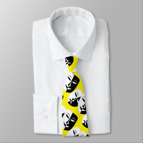 ComedyTragedy Theatre Mask On Yellow Neck Tie