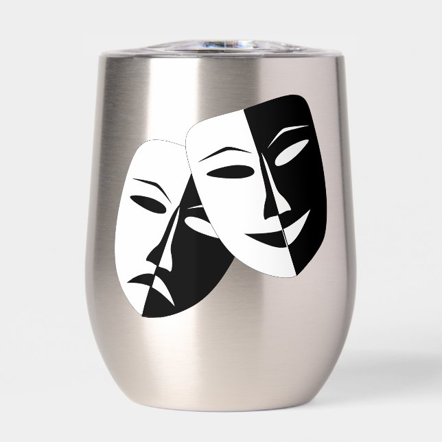 Comedy/Tragedy Theatre Mask Thermal Wine Tumbler (Front)