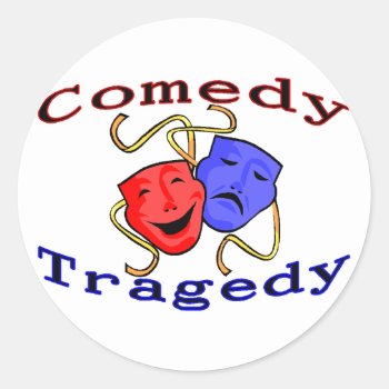 Comedy Tragedy Theatre Masks Classic Round Sticker by goldnsun at Zazzle
