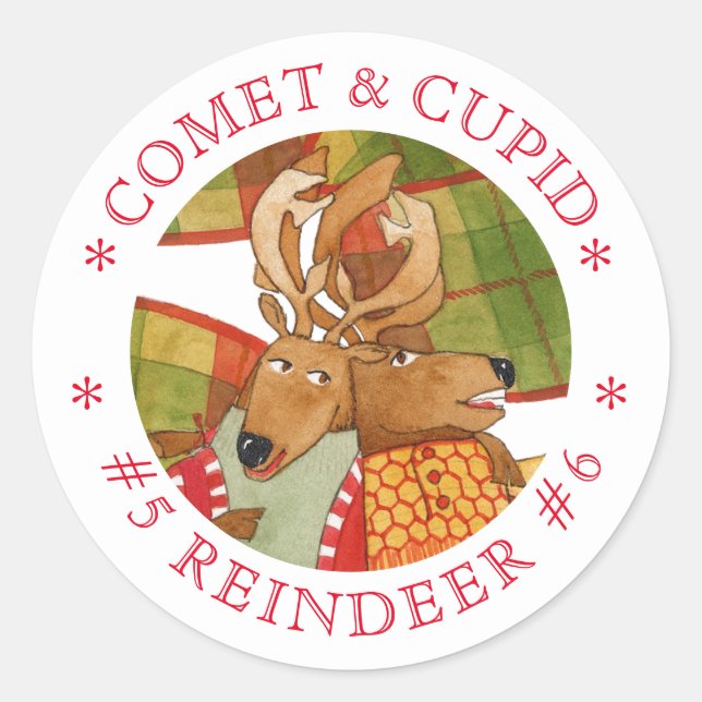 COMET CUPID REINDEER Large Round Stickers (Front)