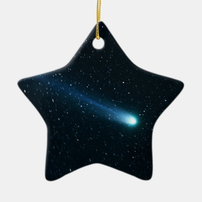 Comet in Night Sky Ceramic Ornament (Front)