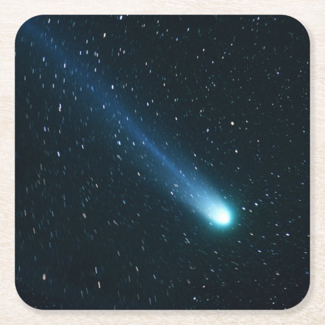 Comet in Night Sky Square Paper Coaster (Front)