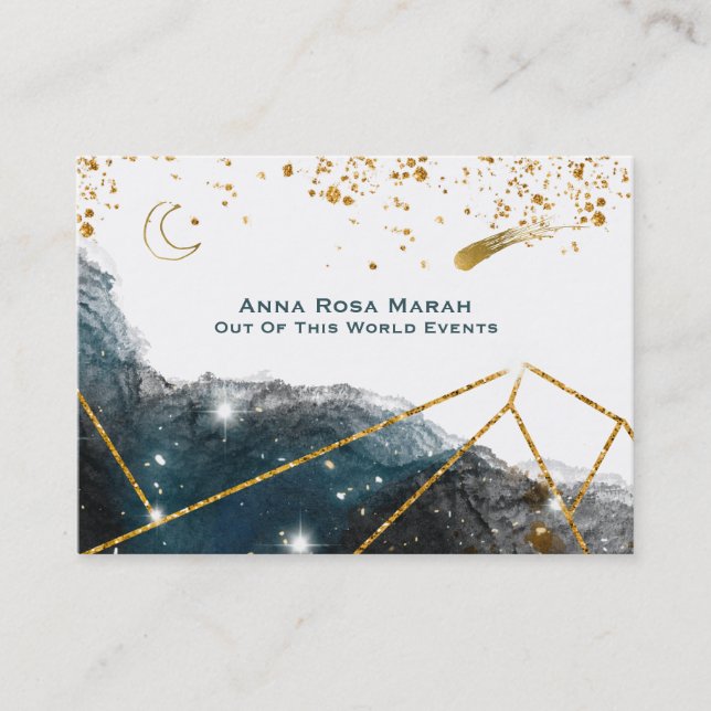 *~* Comet Lunar Sacred Geometry Moon Glitter Business Card (Front)