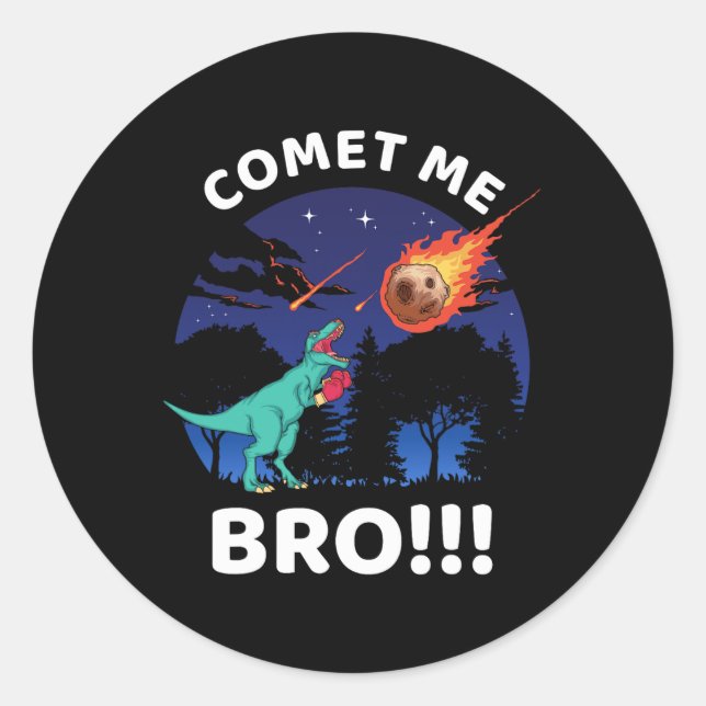 Comet Me Bro Funny Boxing T Rex Dinosaur Pun Extin Classic Round Sticker (Front)
