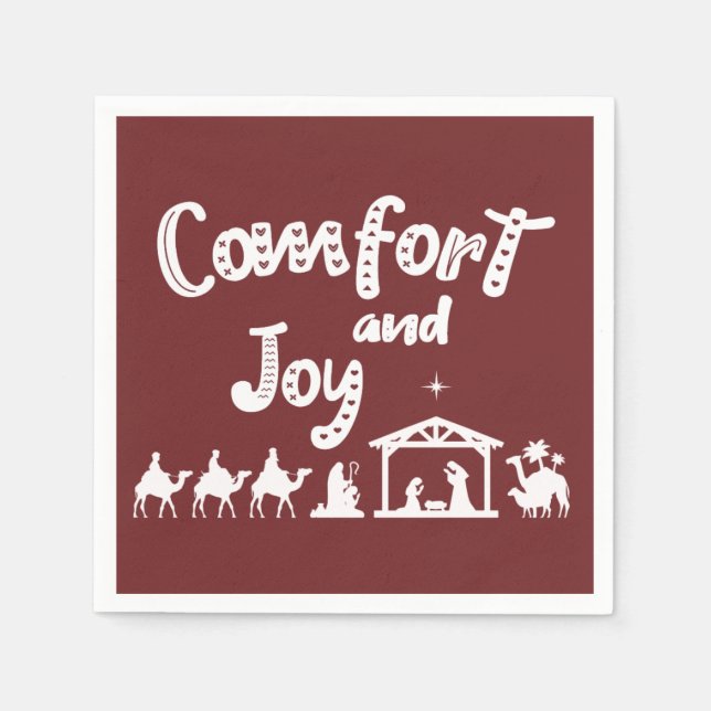 Comfort And Joy Christian Christmas Nativity Napkins (Front)