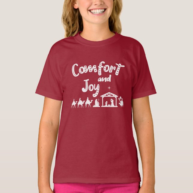 Comfort And Joy Christian Christmas Nativity T-Shirt (Front)