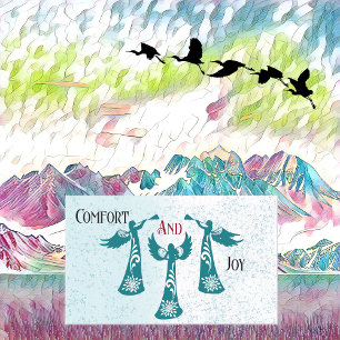 Comfort And Joy Christmas Blessing  Angels Praying Rectangular Sticker