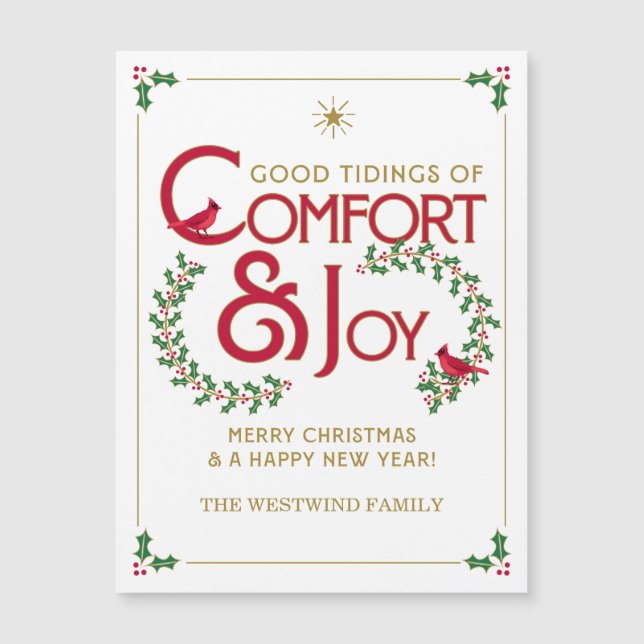 Comfort and Joy Merry Christmas Magnetic Card (Front)