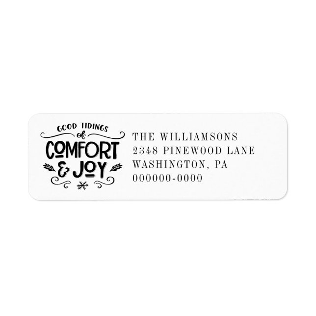 Comfort and Joy Modern Handlettered Return Address Label (Front)
