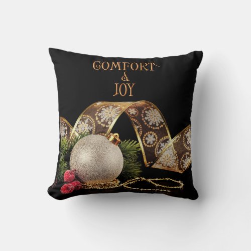 Comfort and Joy Ornament with Ribbon Throw Pillow