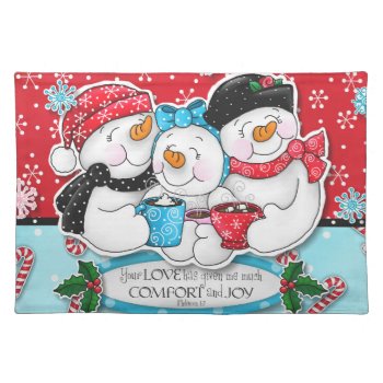 "comfort And Joy" Snowman Friends Placemat by JustBeeNMeBoutique at Zazzle
