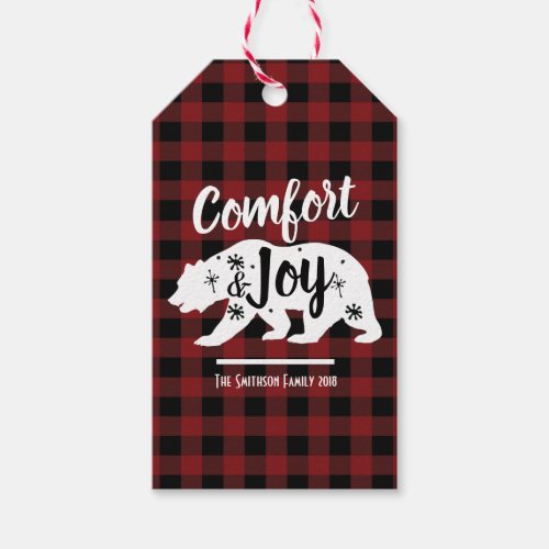 Comfort and Joy Woodland Bear Plaid Gift Tags