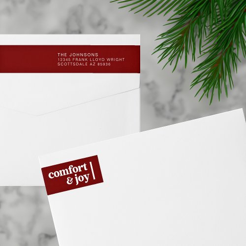 Comfort  Joy Christmas Minimalist Return Address Wrap Around Label