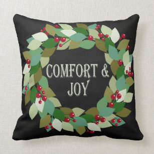 Comfort Joy Holiday Wreath Throw Pillow Zazzle Com