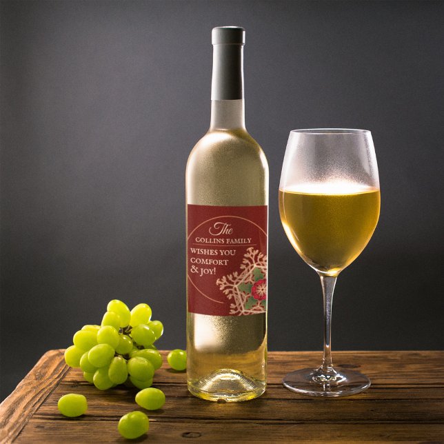 Comfort & Joy Holly Star Personalized Wine Label (Comfort & Joy Holly Star Personalized Wine Label)