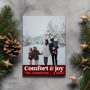 Comfort & Joy Photo and Name Modern Christmas Holiday Card