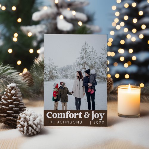 Comfort  Joy Photo and Name Modern Christmas Holiday Card