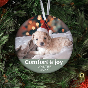 Comfort & Joy Photo and Name Modern Christmas  Ornament
