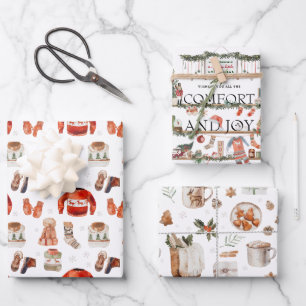 Comfort & Joy   Watercolor Christmas Illustrations Wrapping Paper Sheets