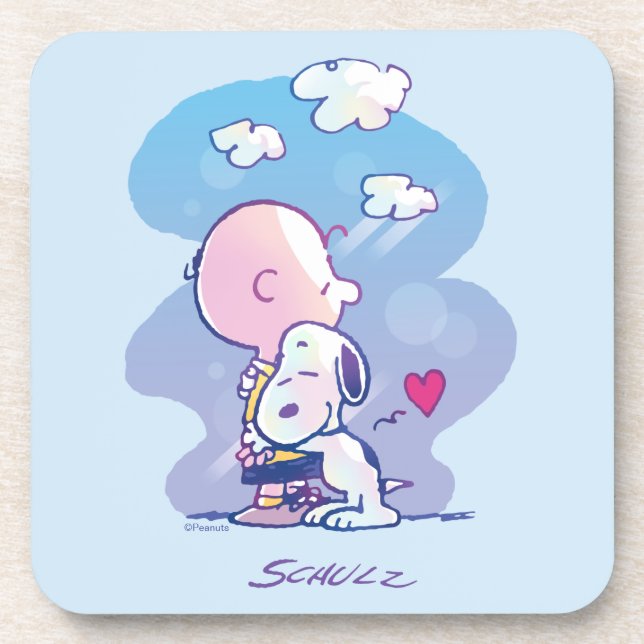 Comfort & Security | Charlie & Snoopy Hug Beverage Coaster (Front)