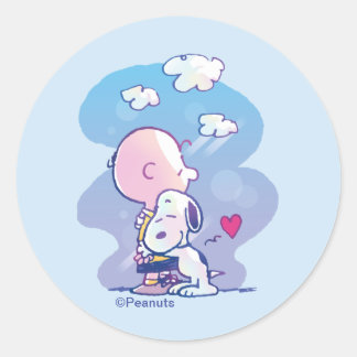 Comfort & Security | Charlie & Snoopy Hug Classic Round Sticker