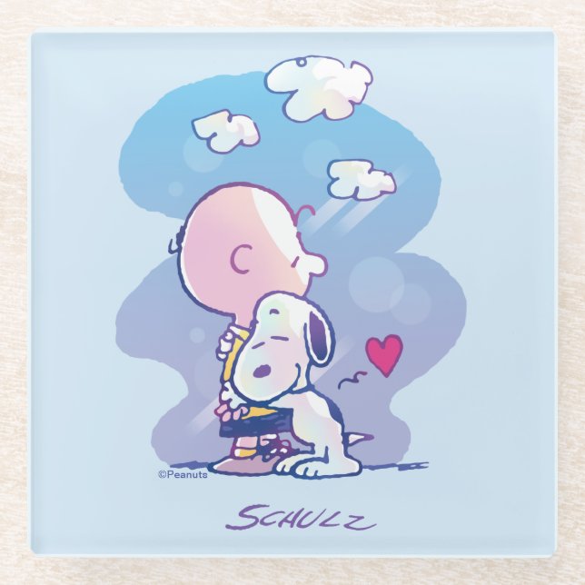 Comfort & Security | Charlie & Snoopy Hug Glass Coaster (Front)