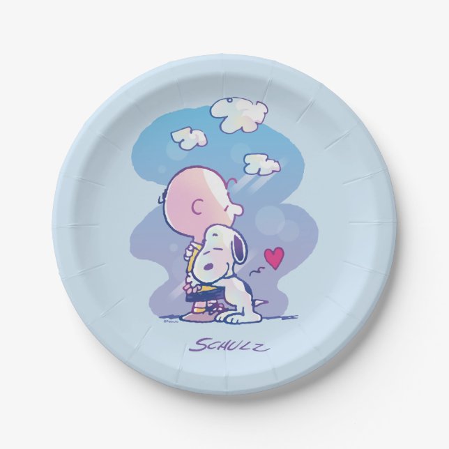Comfort & Security | Charlie & Snoopy Hug Paper Plates (Front)