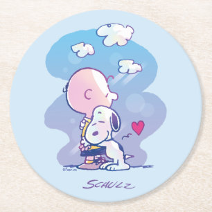 Comfort & Security Charlie & Snoopy Hug Round Paper Coaster