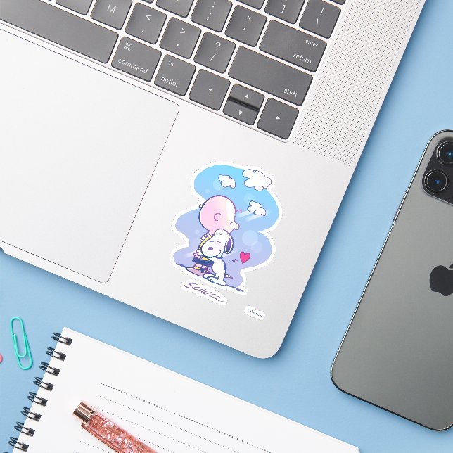 Comfort & Security | Charlie & Snoopy Hug Sticker (Laptop w/ iPhone)