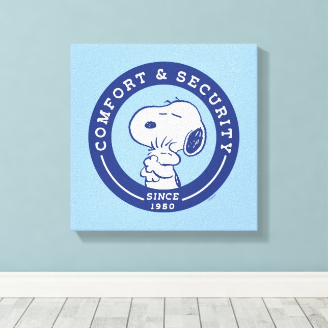 Comfort & Security | Snoopy & Woodstock Hug Canvas Print (Insitu(Wood Floor))