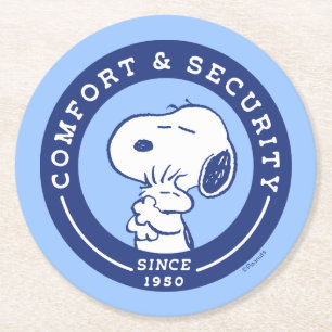 Comfort & Security Snoopy & Woodstock Hug Round Paper Coaster