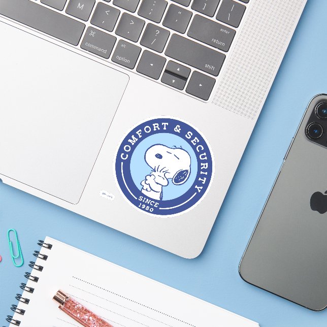 Comfort & Security | Snoopy & Woodstock Hug Sticker (Laptop w/ iPhone)